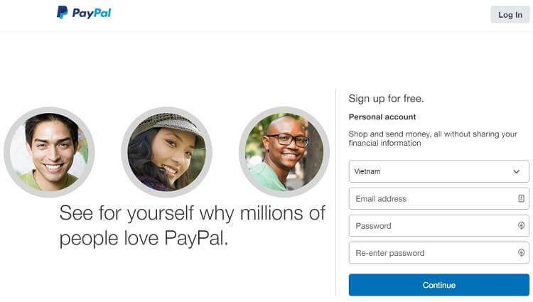 Form đăng ký tài khoản Paypal Online
