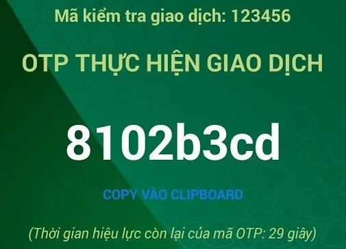 Mã OTP được tạo trên ứng dụng Smart OTP của VCB