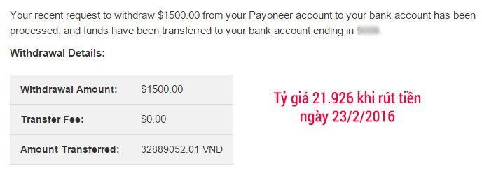 Tỷ giá rút tiền Payoneer USD khá cao