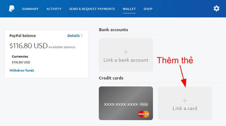 Liên kết thẻ để xác thực tài khoản Paypal