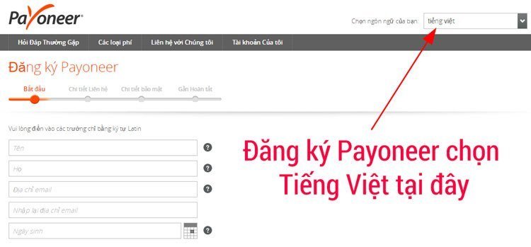 Đăng ký Payoneer Tiếng Việt