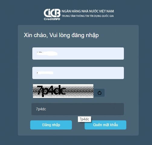 Bước 2: Đăng nhập tài khoản CIC