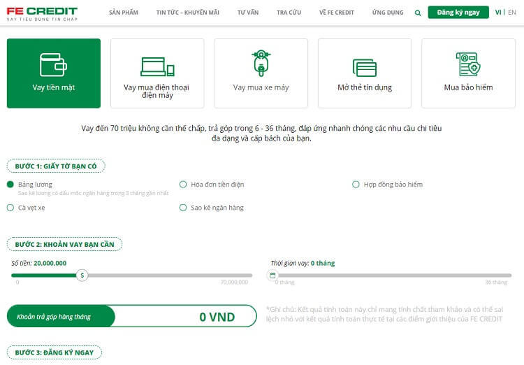 cach vay tien mat fecredit Quy trình vay tiền mặt FECredit