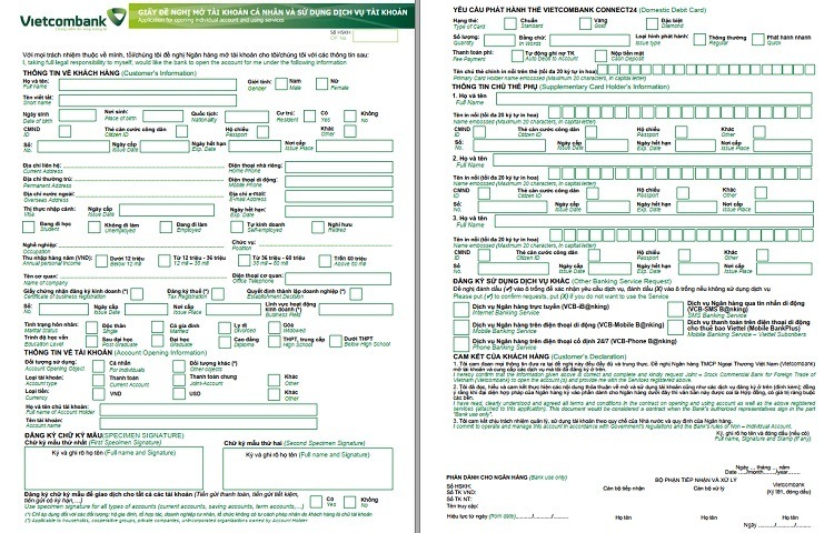 giay de nghi mo tai khoan ngan hang vietcombank Phiếu đăng ký mở tài khoản ngân hàng Vietcombank