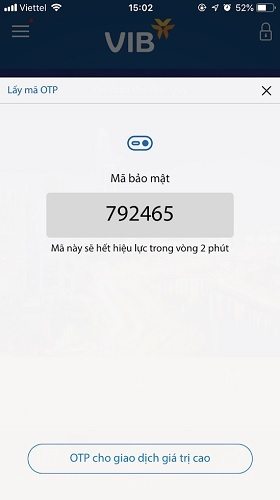 Mã OTP trên ứng dụng Mobile Banking của ngân hàng