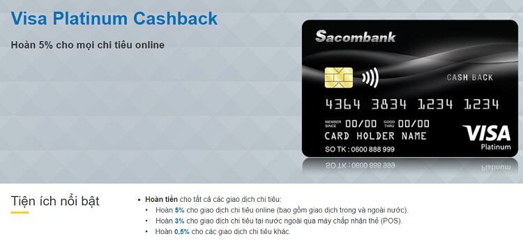 Thẻ tín dụng Sacombank Platinum Cashback