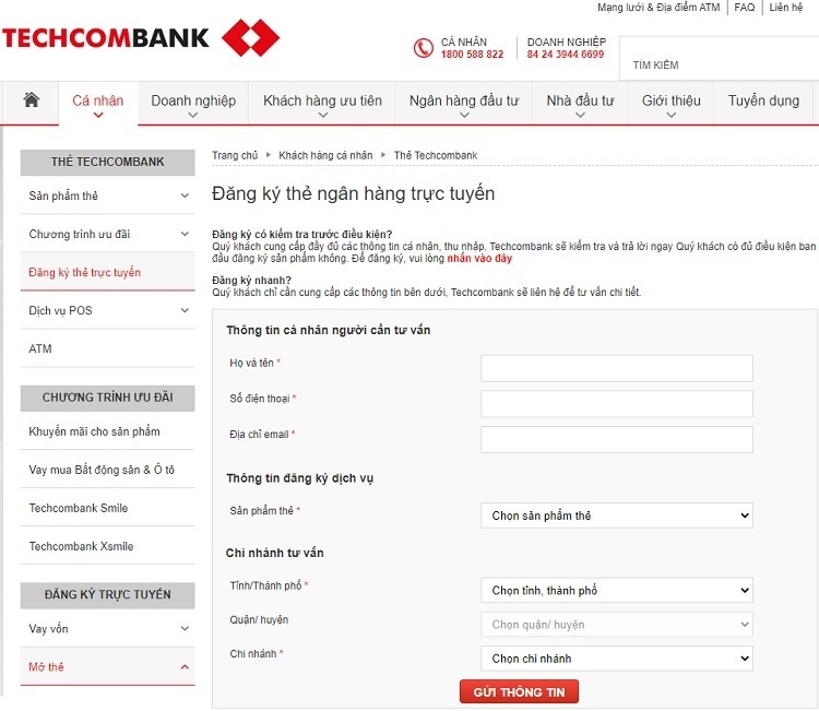 dang ky lam the atm Techcombank