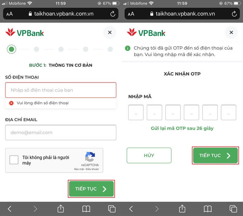 mo tai khoan vpbank buoc 1 Thủ tục mở tài khoản online VPBank khá đơn giản