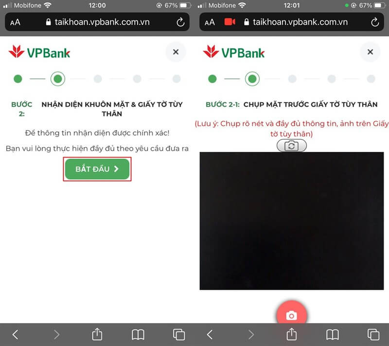 mo tai khoan vpbank buoc 2 Xác thực thông tin cá nhân