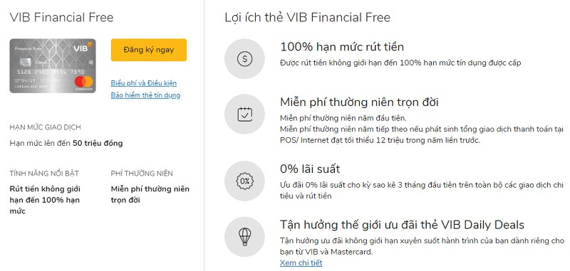 Lợi ích thẻ VIB Financial Free