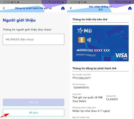 Xác nhận làm thẻ ATM trực tuyến trên App MBBank