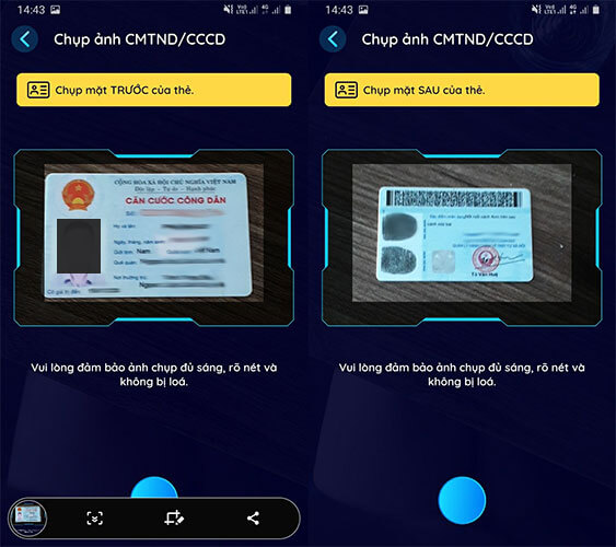 cac buoc mo tai khoan ngan hang so TNEX Bước 3: Chụp ảnh căn cước công dân/ CMND