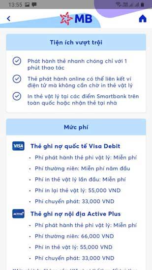 Lựa chọn dòng thẻ ATM để đăng ký trên App MBBank