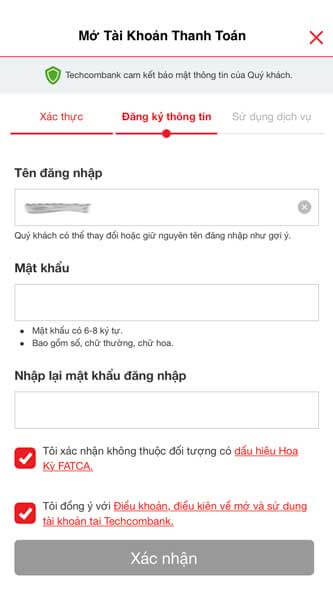 Hướng dẫn mở tài khoản, thẻ ATM Techcombank Online ưu đãi khủng nhất 2023 28 Bước 5: Điền tên đăng nhập và mật khẩu