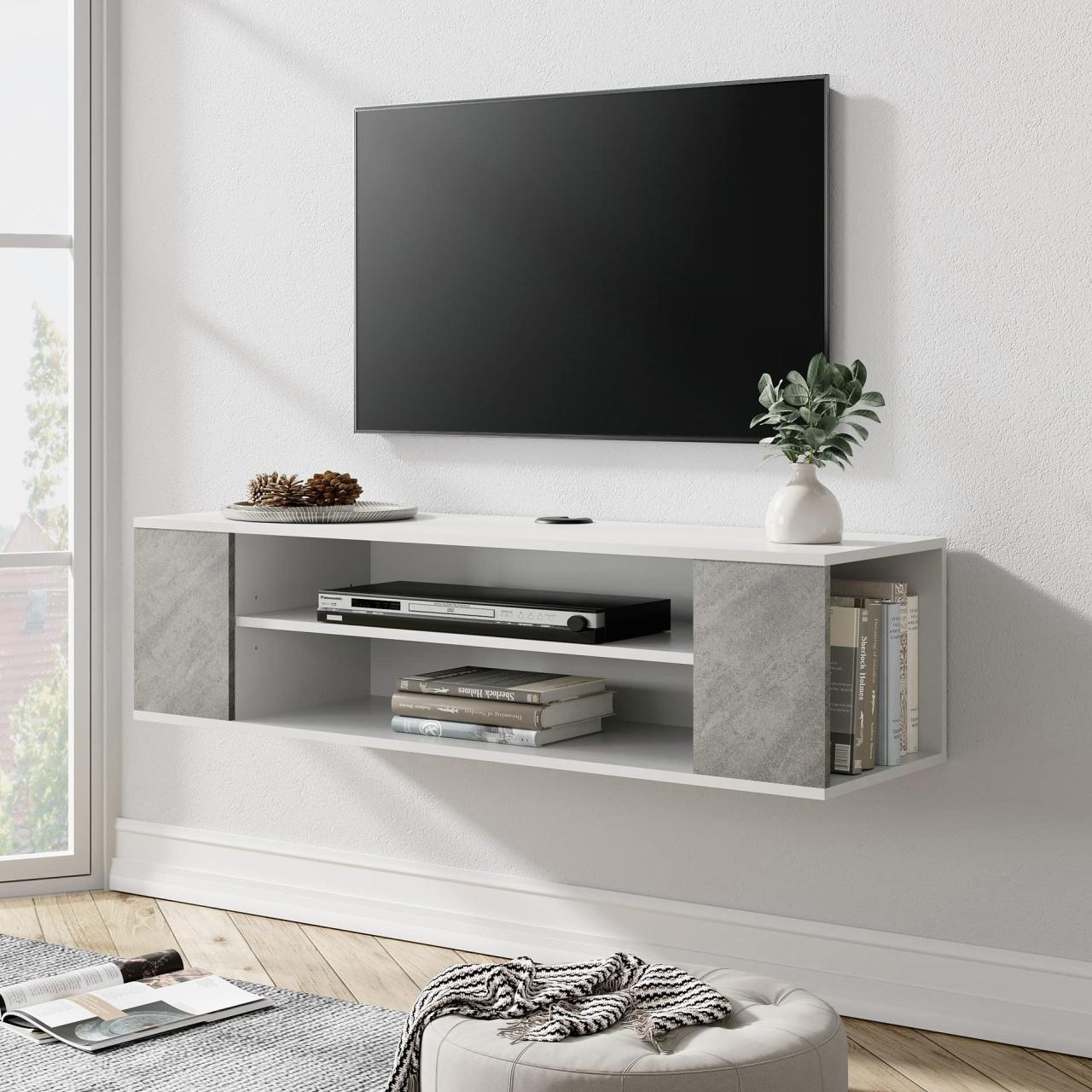 Amazon.Com: Wampat White Floating Tv Stand Wall Mounted Shelf Entertainment  Center Floating Tv Cabinet Media Console Wood Storage Hutch Under Tv For  Living Room,Grey White,39 Inch : Electronics