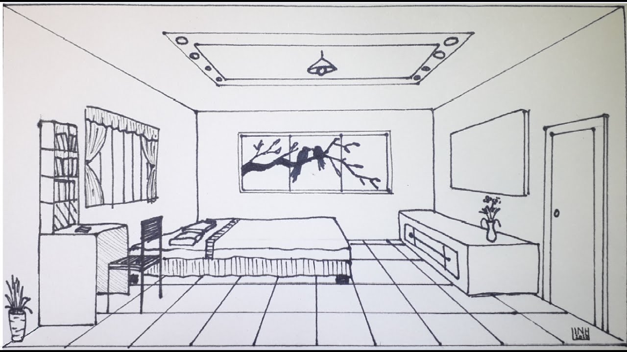 Phối Cảnh - Cách Vẽ Căn Phòng 1 Điểm Tụ - How To Draw A Room In 1- Point  Perspective For Beginners - Youtube